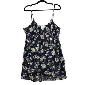 Delta Burke Sleepwear Floral Chiffon Chemise Womens 1X Navy Sheer Nightgown